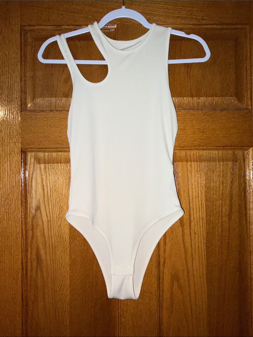 Cream One-Piece Bodysuit - Asymmetric Strap